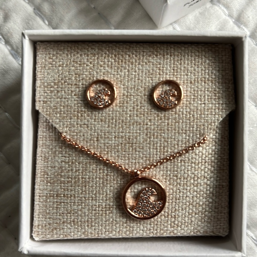 Puravida Wave pave earrings & necklace set new